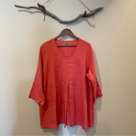 FLAX Coral Pleated V Neck Tunic Top - Picture 1 of 9